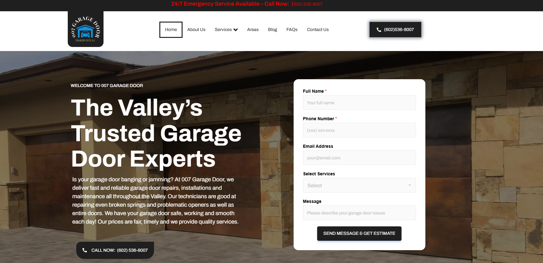 007 Garage Door website screenshot