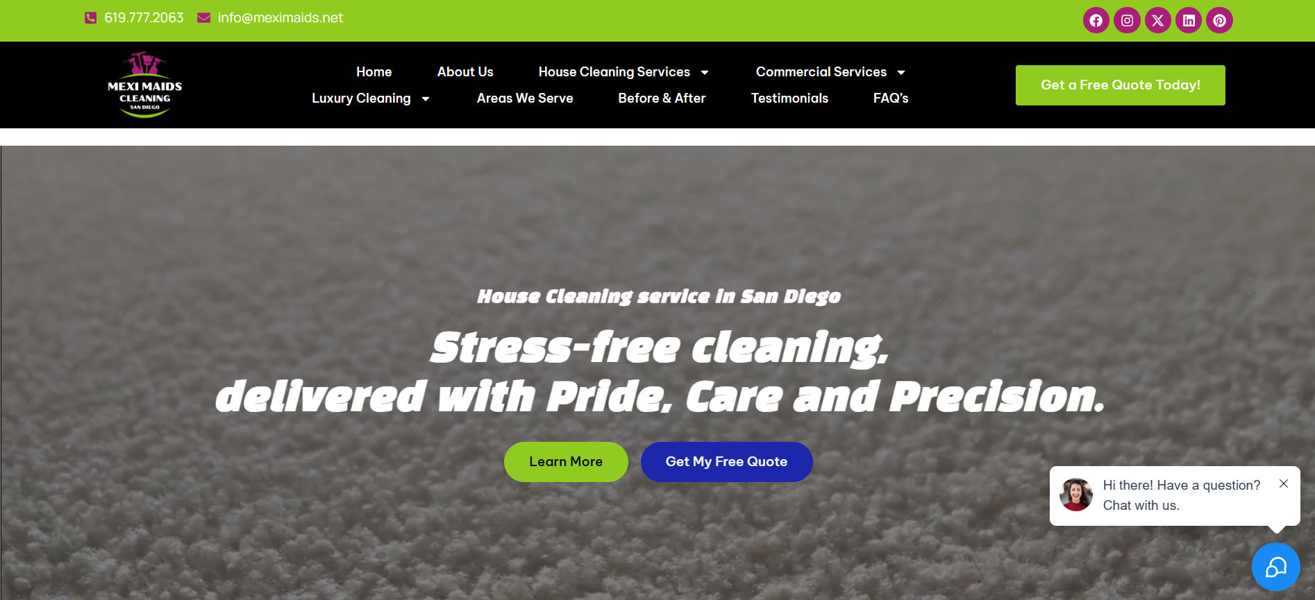 Mexi Maids Cleaning website screenshot