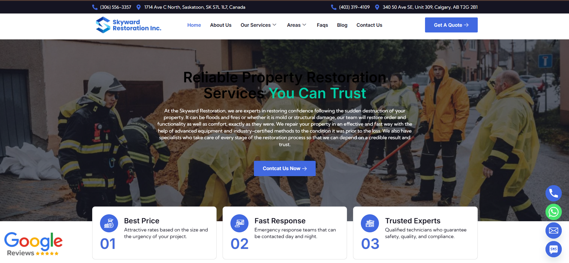 Skyward Restorations website screenshot